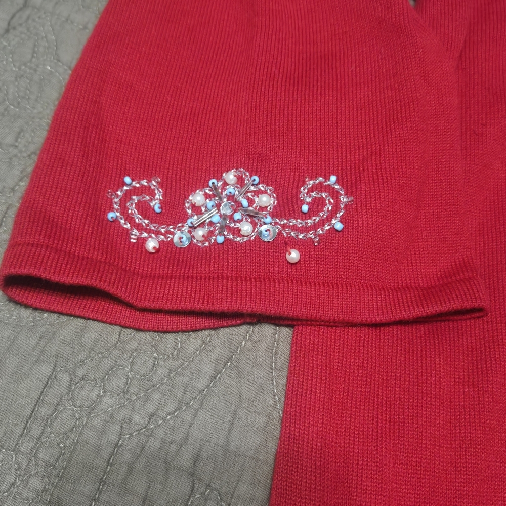 Quacker Factory Red beaded/sequined Tunic Top 2X Valentine's Day - Picture 4 of 10